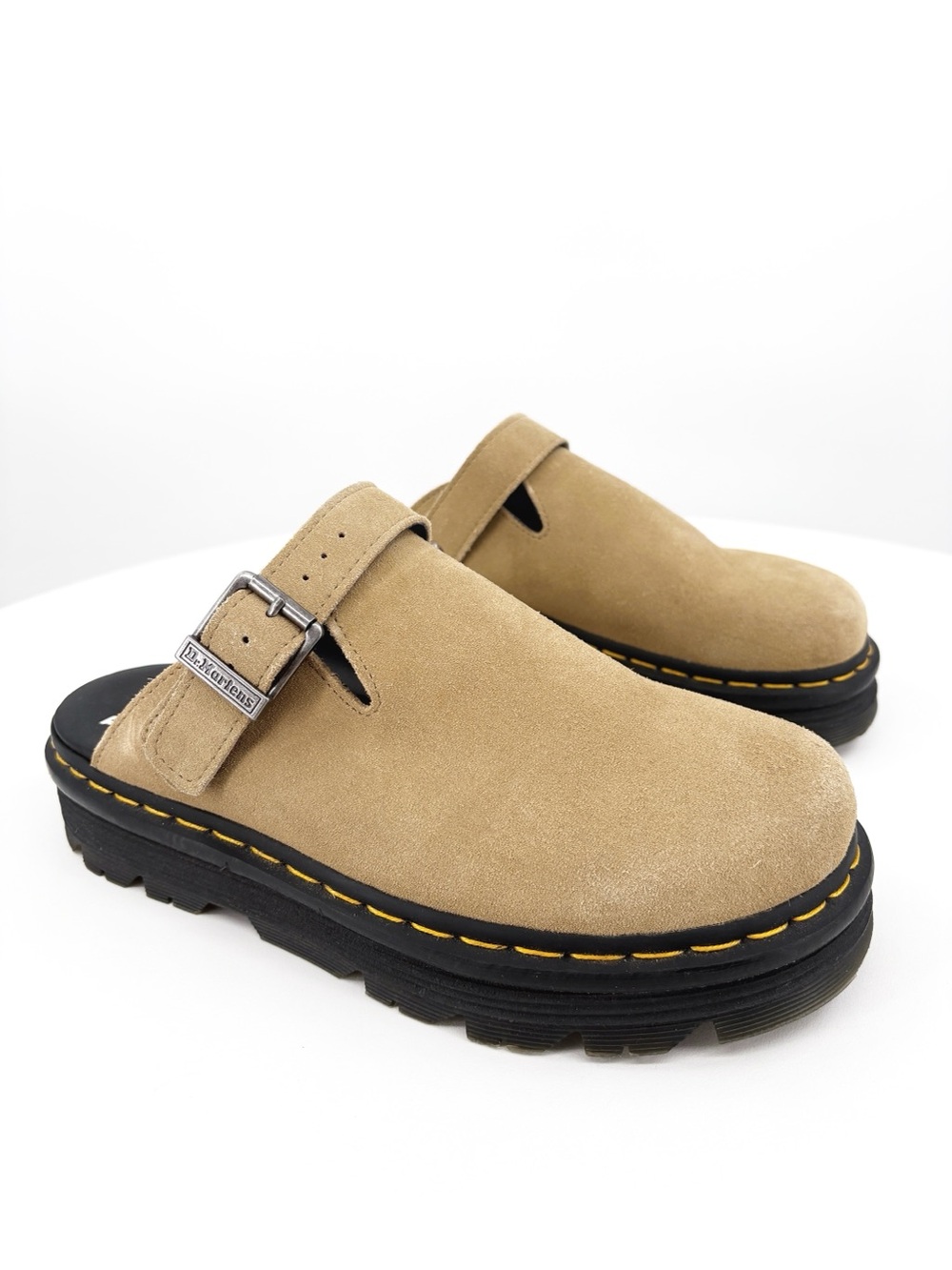 DR. MARTENS Zebzag Tan Suede Platform Mules Clogs 10 - Picture 5 of 16